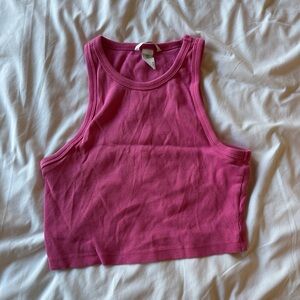 Pink Sleeveless Ribbed Crop Top